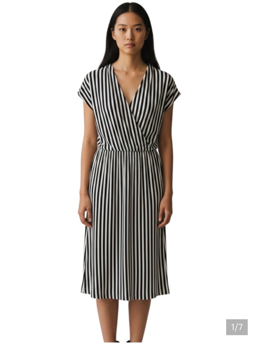 Anthropologie {Saturday Sunday} navy & white striped midi dress - Large